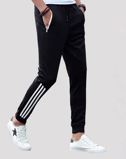 Men Striped Track Pants with Zipper Pockets