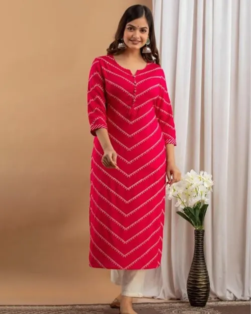 Printed Straight Kurti with 3/4th Sleeves