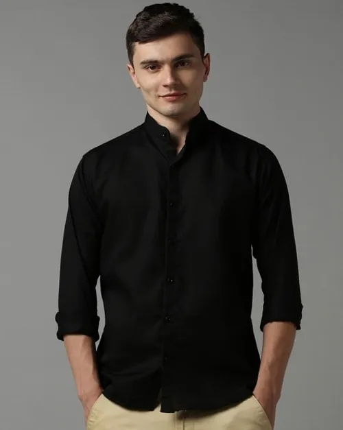 Mandarin-Collar Shirt with Full Sleeves