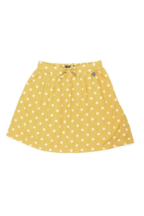 Girls Yellow Dots Regular Fit Skirt