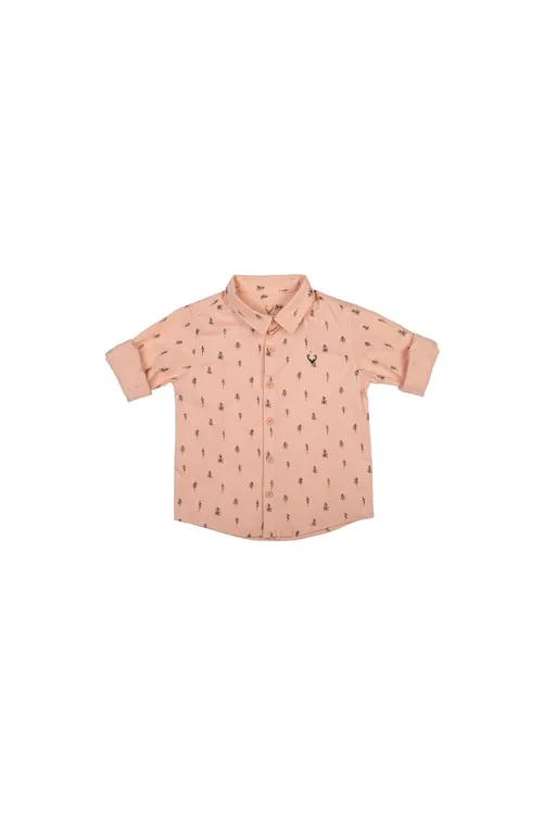 Boys Peach Regular Fit Print Casual Shirt