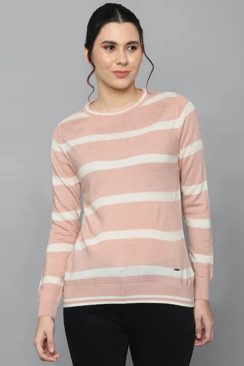 Women Multi Stripe Round Neck Casual Sweater