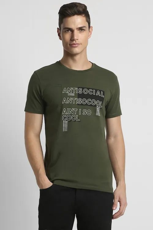 Men Green Graphic Print Crew Neck Graphic T-Shirts