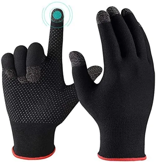 LIMESHOT Universal PUBG & Free Fire Game Pro Player Full Hand Gaming Gloves, Anti-Sweat Breathable, Touch Finger Nano-Silver Fiber for Bike Riding, Men & Women Gloves, Highly Sensitives (Black)