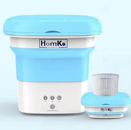 HOMKO™ Mini Foldable Washing Machine, Portable Washing Machine With Dryer, 3 Wash Cycles, Light-Weight & Travel-Friendly, 1.8 Litre Capacity, For Baby Clothes, Mom To Be, Women Hygiene, Intimates, Small Spaces, Hostels, Dorms, Camping & Business Travel (SEA BLU)