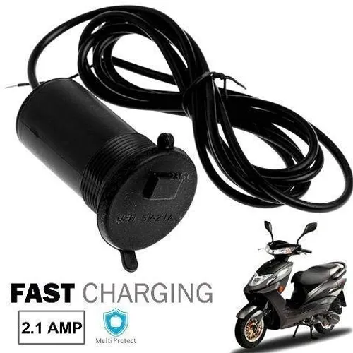 Die Hard 2.1Amp Waterproof Mobile Charger with Voltmeter & Wire in-line 10A Fuse for 12-24V for Bike & Scooty Hero,Honda Activa, TVS Jupiter,Aprilia,Suzuki,Yamaha,Royal Enfield