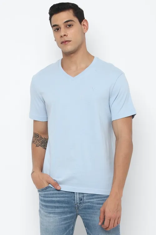 American Eagle Men Blue Super Soft Icon V-Neck T-Shirt