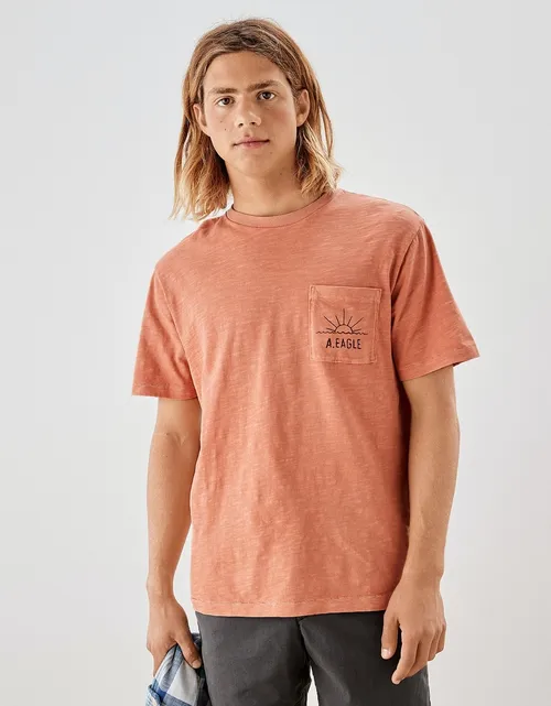 American Eagle Men Orange x Surfrider Graphic T-Shirt