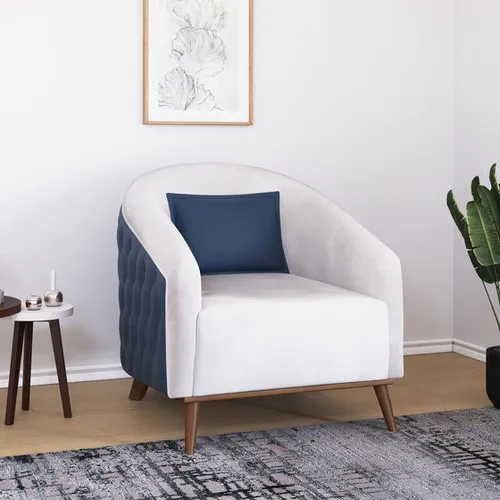 Clovis 1 Seater Fabric Sofa With Add on Cushion (Blue & Beige)