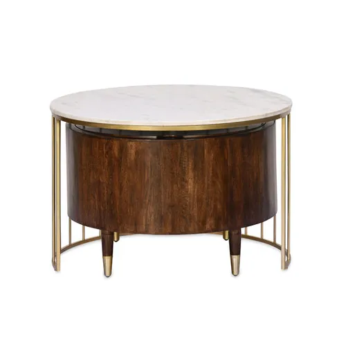 Emmit Marble Top Center Table With Storage (Sun Walnut)