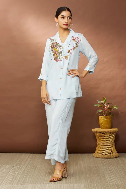 Embroidered Placed Pattern Pant Set