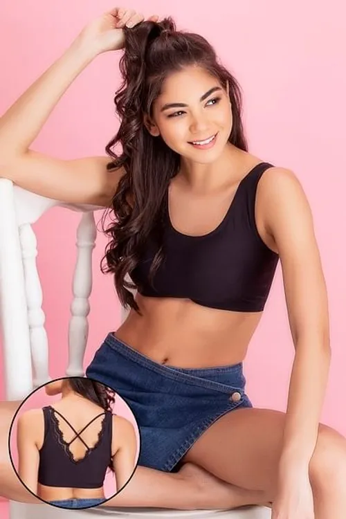 Low Impact Padded Sports Bra with Criss-Cross Back in Black