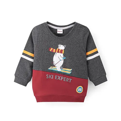 Babyhug Cotton Full Sleeves Sweatshirt Bear Graphic Print - Grey