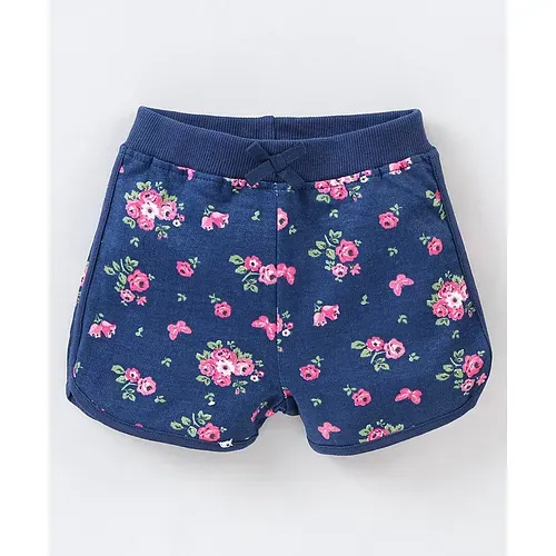 Babyhug Cotton Knit Mid Thigh Length Shorts Floral Print - Blue