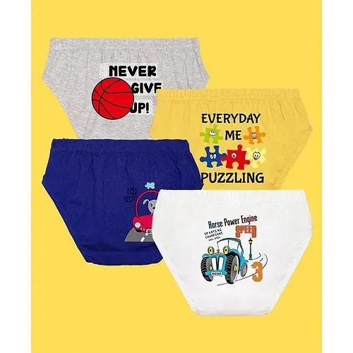 NUSYL Pack Of 4 Never Give Up Football And Everyday Puzzle Printed Briefs - Multi Colour