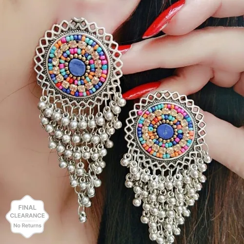 Victoria's Den Traditional Afghani Wedding Earrings Trendy Designer Silver, Alloy Chandbali Earring, Jhumki Earring, Drops & Danglers