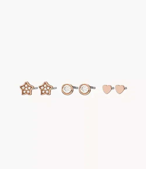 All Stacked Up Rose Gold-Tone Stainless Steel Earrings Set