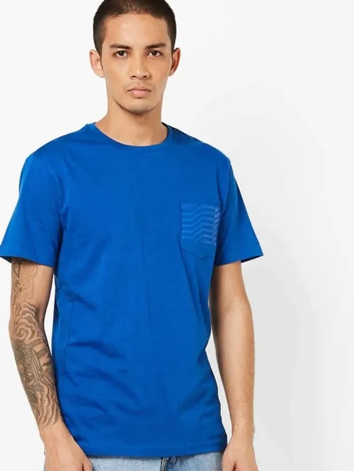 Men's Geryg/s patch pocket crew neck blue t-shirt
