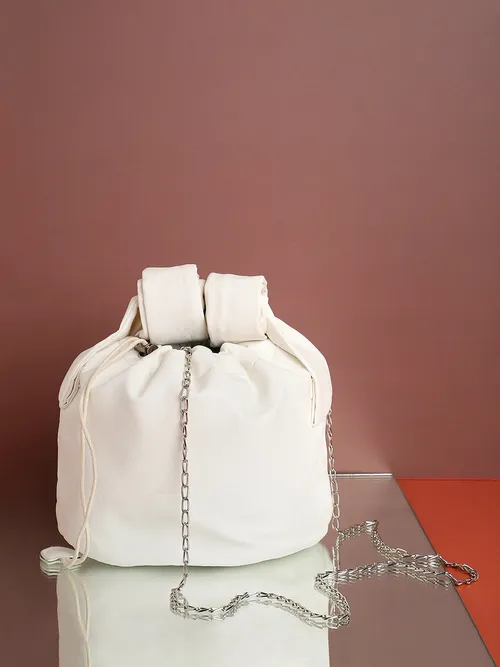 White Solid Vegan Leather Shoulder Bag