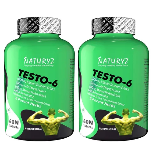 Naturyz Testo-6 Testosterone Booster Tribulus & Ashwagandha,  60 tablet(s)  Unflavoured (Pack of 2)