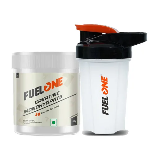 Fuel One Creatine Monohydrate Unflavoured 0.22 lb & Shaker Black 500 ml Combo