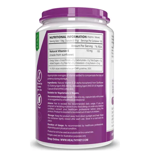 HealthyHey Nutrition Natural Vitamin E,  120 capsules