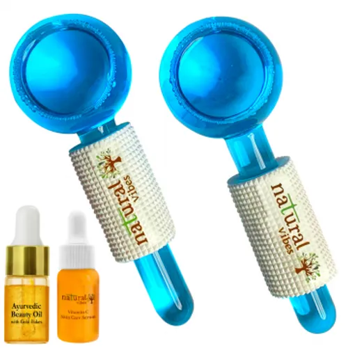 Ice Globes Facial Tool with FREE Gold Beauty Elixir Oil & Vitamin C Serum for Face, Neck and Under Eye