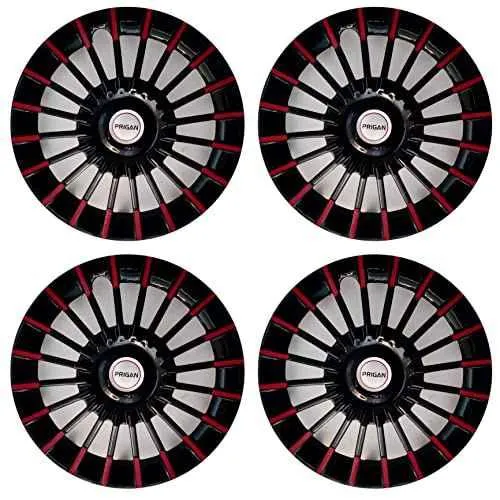 Prigan 4 Pcs 14 inch Polypropylene Black & Red Wheel Cover Set for Nissan Micra, Marvel Black Red 14