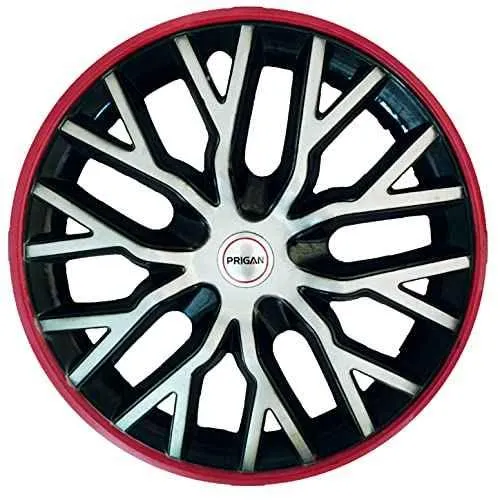 Prigan 4 Pcs 13 inch Polypropylene Black, Silver & Red Press Fitting Car Wheel Cover Set for Renault Kwid