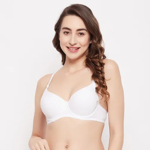 Clovia Cotton Rich Solid Padded Demi Cup Underwired Push-Up Bra - White