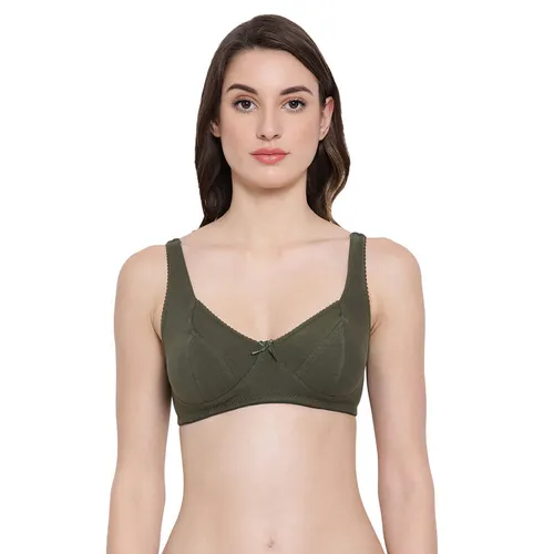 Clovia Cotton Spandex Solid Non-Padded Full Cup Wire Free Everyday Bra - Dark Green