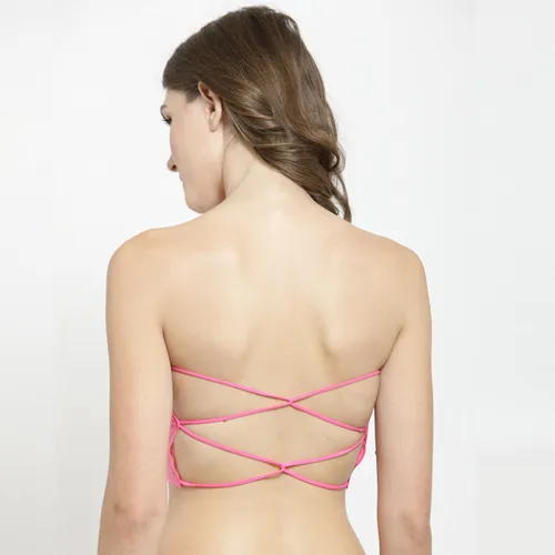 PrettyCat Padded Bandeau Bra Striped Back String Style – Pink