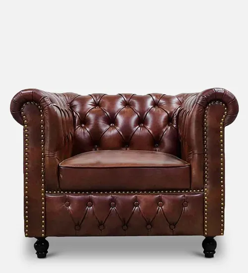 Viterbo Leatherette Chesterfield 1 Seater Sofa in Hickory Brown Colour