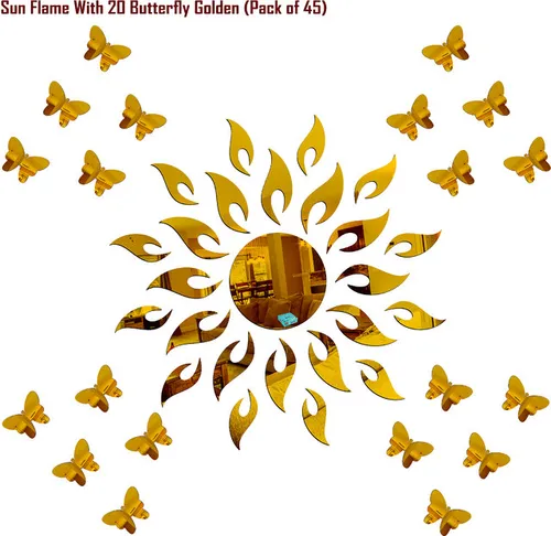 Look Decor-Sun With Butterfly-(Golden-Pack of 25)-3D Acrylic Mirror Wall Stickers Decoration for Home Wall Office Wall Stylish and Latest Product Code Number 1169