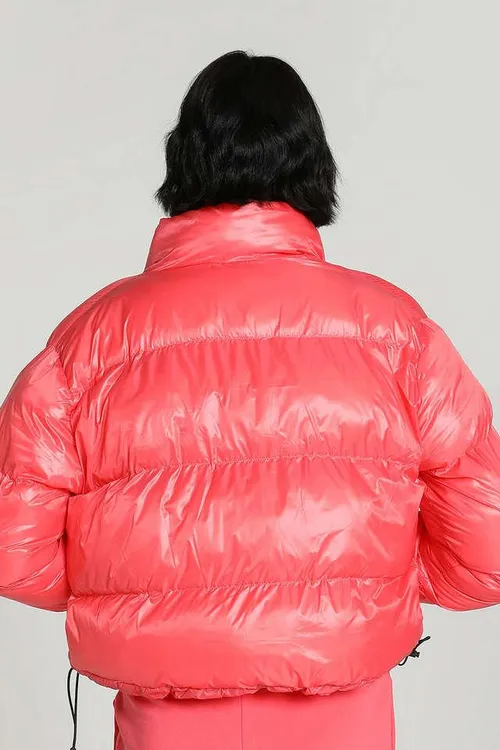Printed Collar Neck Nylon Women's Active Wear Jacket - Pink