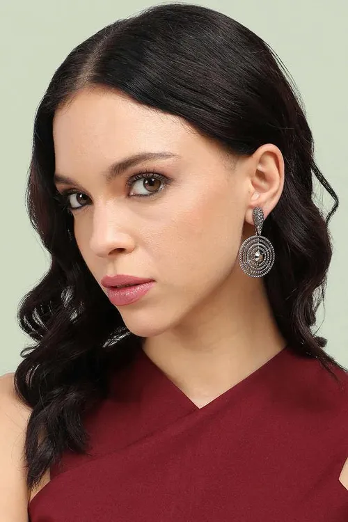 Women's Crystal Circular Lined Drop Earrings - Silver