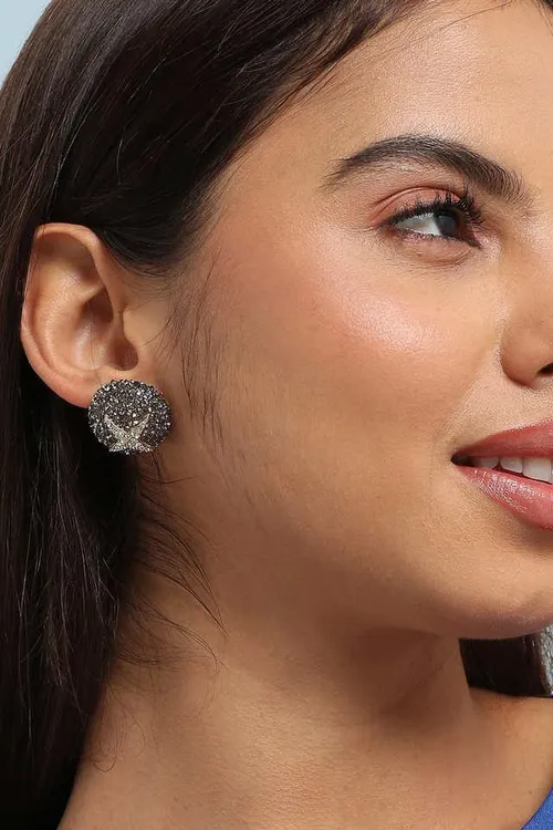 Women's Embellished Star Circular Stud Earrings - Silver
