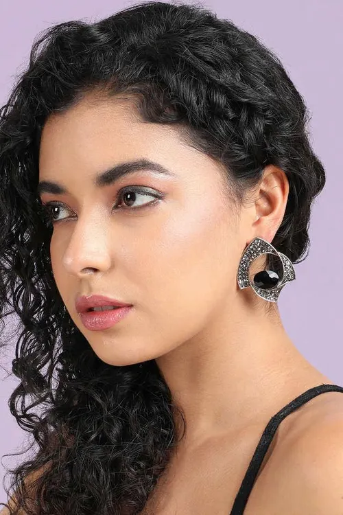 Women's Twisted Stone Drop Earrings - Black