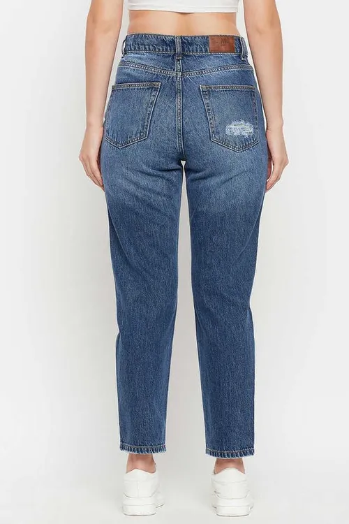 Mid Rise Cotton Regular Fit Women's Jeans - Mid Blue