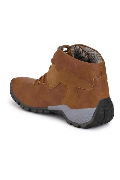 Synthetic Lace Up Men's Mid Tops Boots - Brown