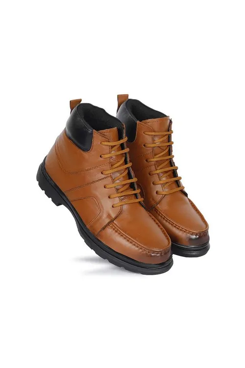 Leather Lace Up Mid Tops Men's Boots - Brown