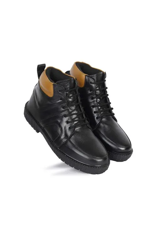 Leather Lace Up Mid Tops Men’s Boots – Black