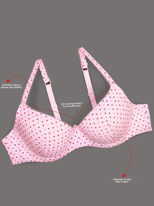 Susie Baby Pink with Multicolor Polka Dotted Everyday Bra