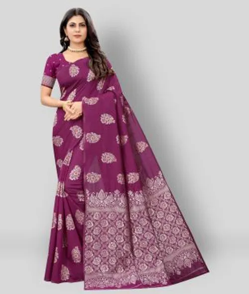 NENCY FASHION - Purple Banarasi Silk Saree With Blouse Piece ( Pack of 1 )
