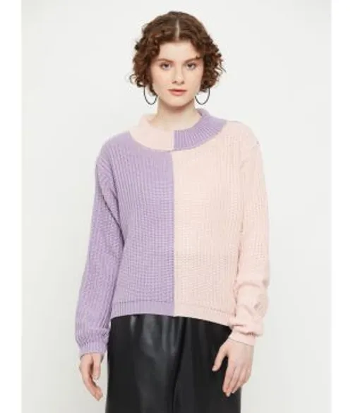 KASMA Acro Wool Round Neck Women's Pullovers - Pink ( )