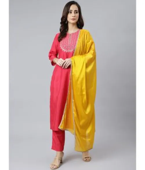 Janasya - Pink Straight Silk Women's Stitched Salwar Suit ( Pack of 1 )