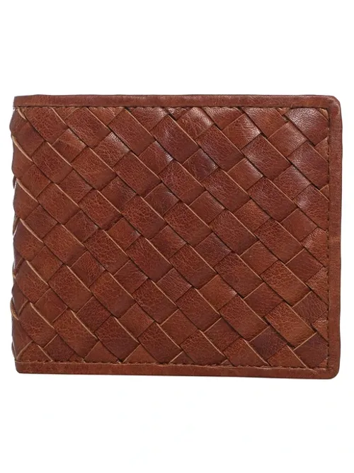 Aditi Wasan Brown Woven Leather Bi-Fold Wallet for Men